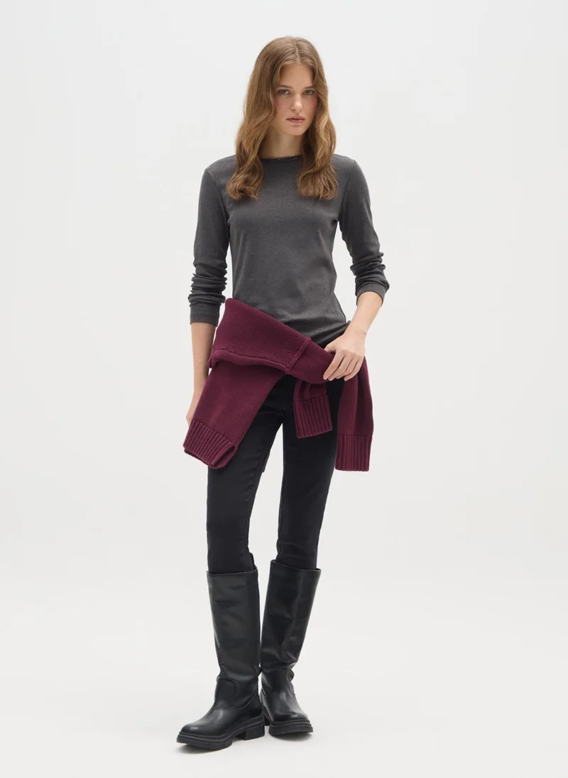 او في اس OVS Grey Pure Cotton Regular Fit T-Shirt